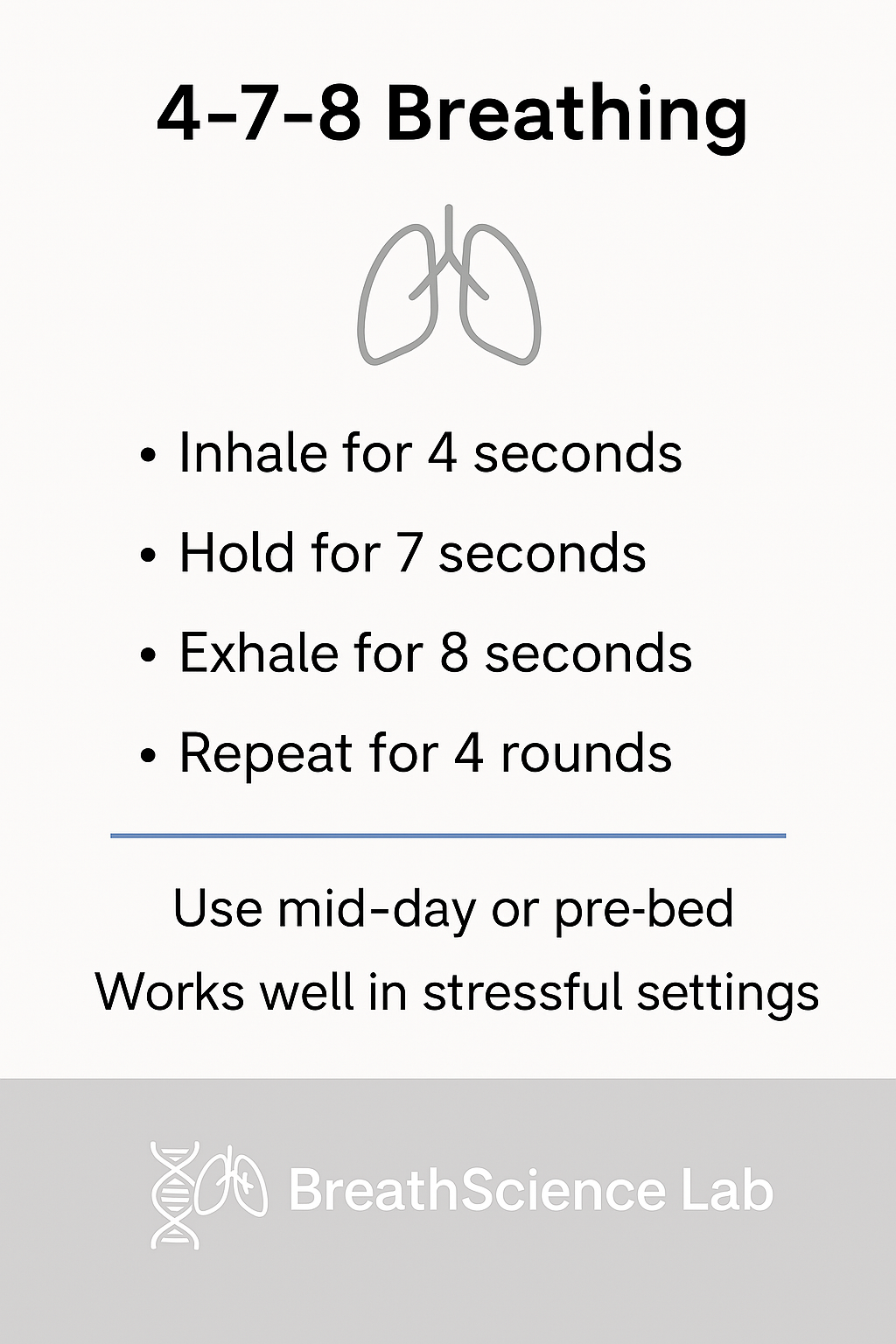 4-7-8 breathing method visual guide for parasympathetic nervous system activation.