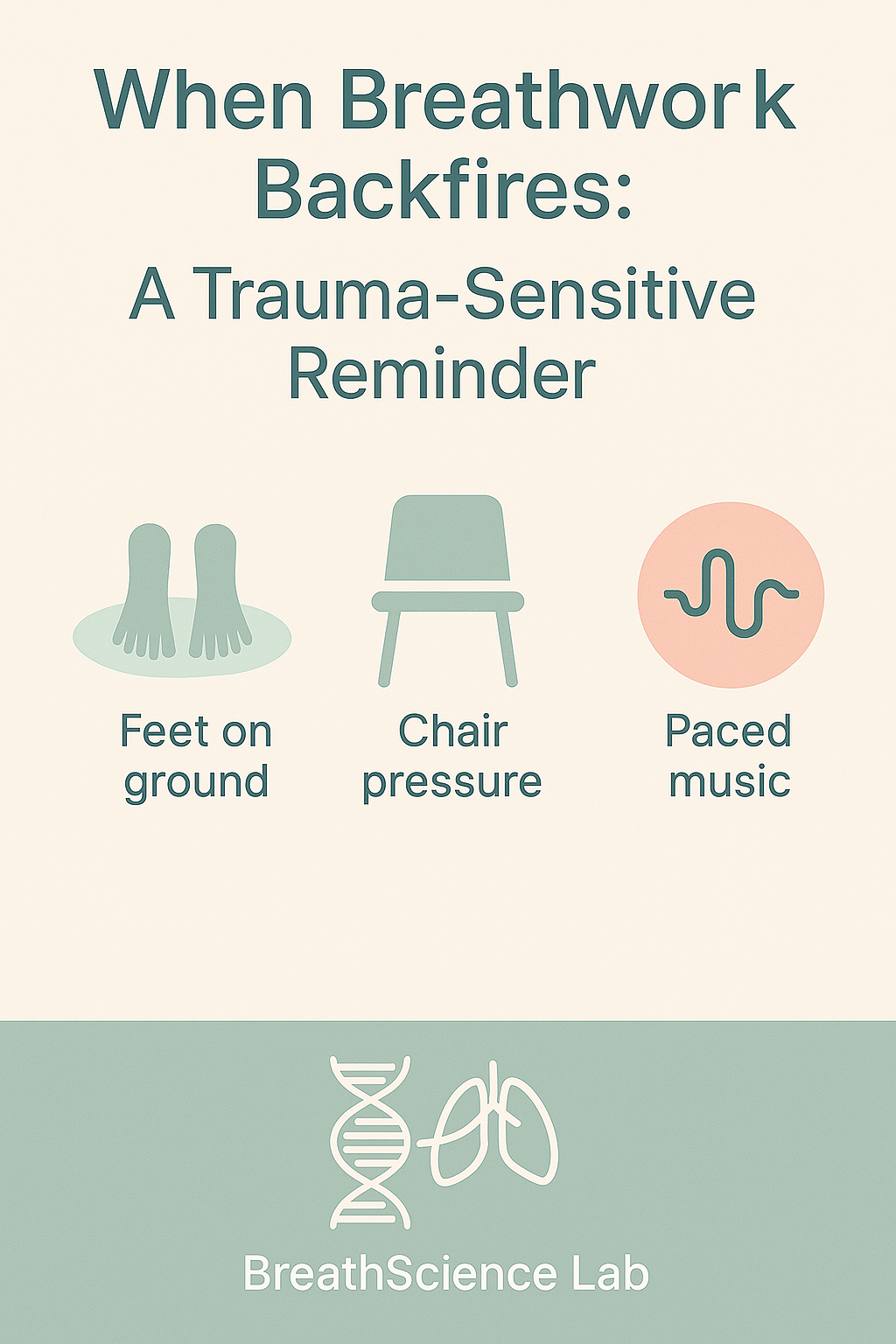 Illustration highlighting trauma-informed breathwork strategies including titration, grounding, and sensory orientation